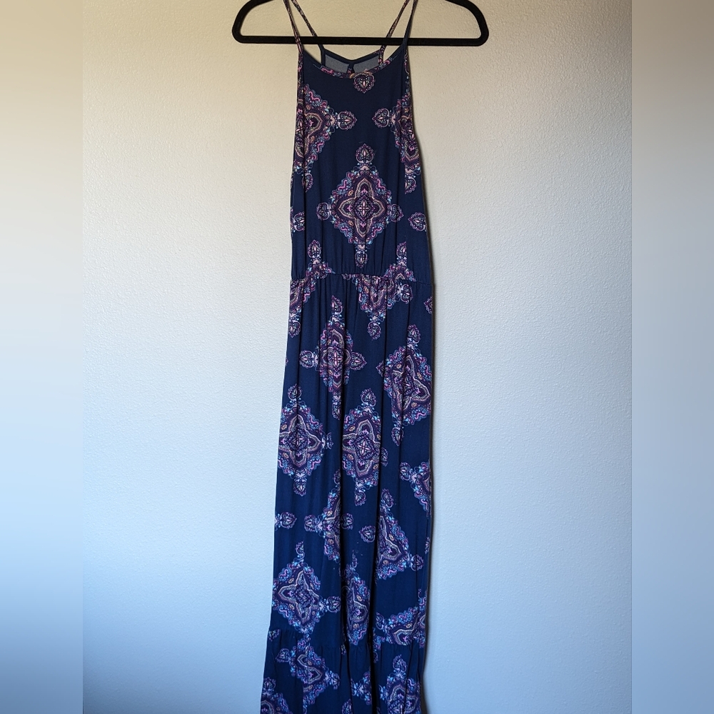 French Grey Navy Maxi Dress Navy Size Large